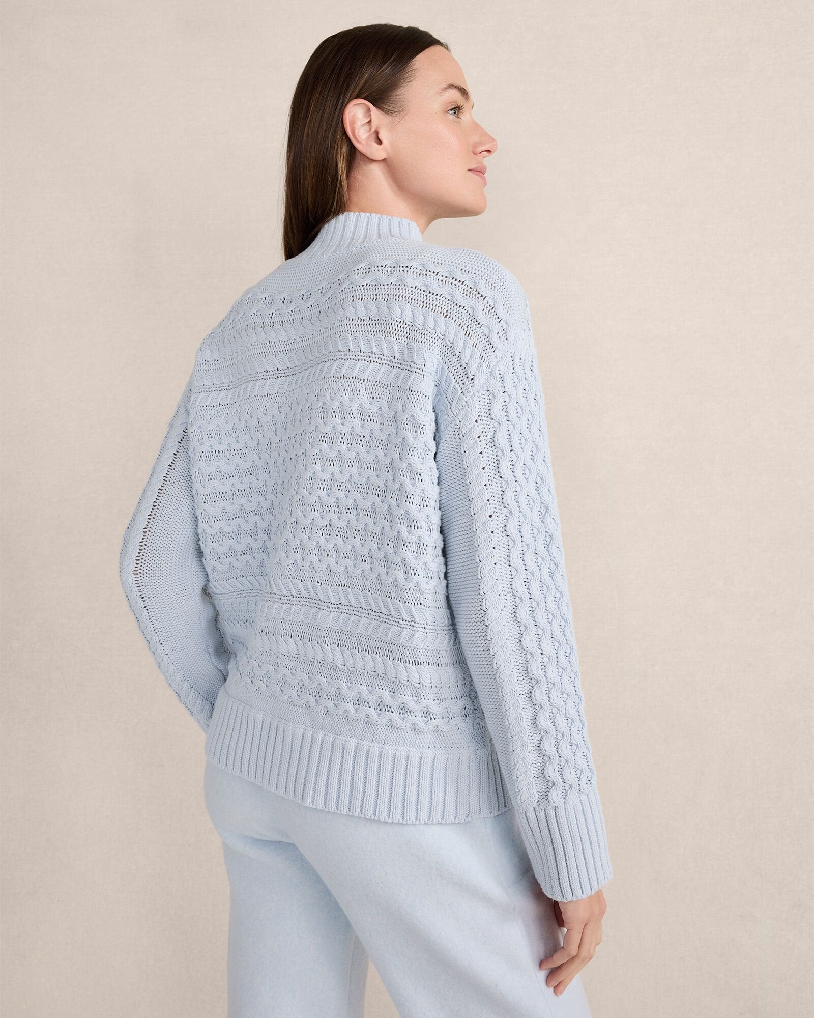 HERON|IVORY ORGANIC COTTON CABLE KNIT FUNNEL NECK SWEATER | Talbots sale