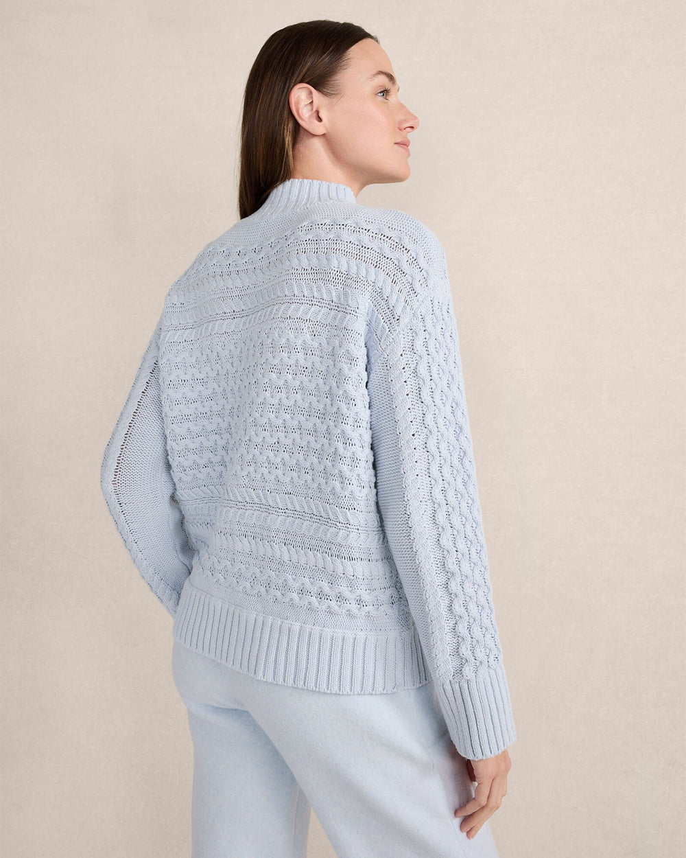 HERON|IVORY ORGANIC COTTON CABLE KNIT FUNNEL NECK SWEATER | Talbots sale