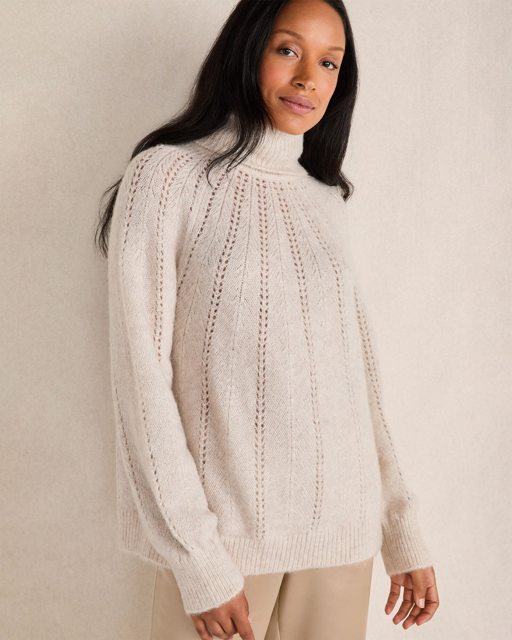 LT ANGORA HEATHER LOFTY KNIT POINTELLE TURTLENECK SWEATER | Talbots on sale