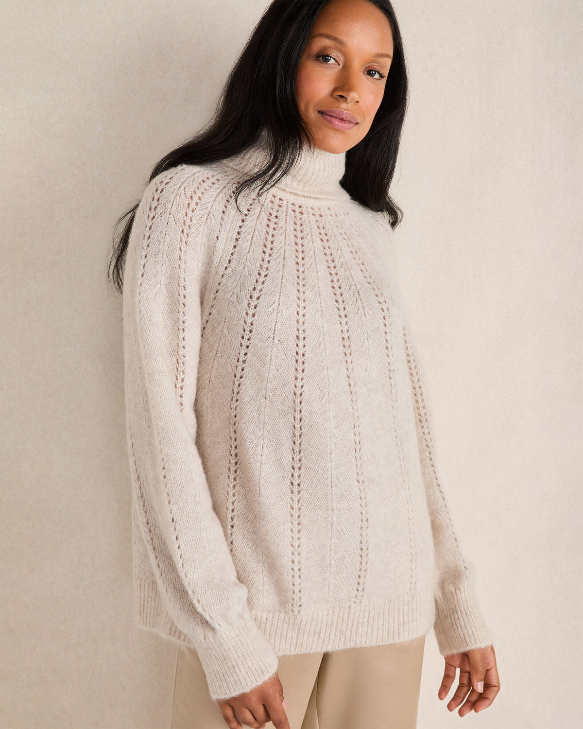 LT ANGORA HEATHER LOFTY KNIT POINTELLE TURTLENECK SWEATER | Talbots on sale