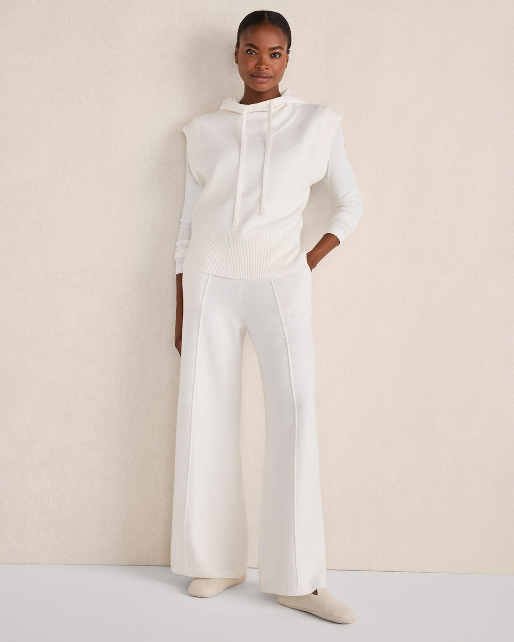 IVORY ORGANIC COTTON PINTUCK WIDE LEG PANTS | Talbots for sale