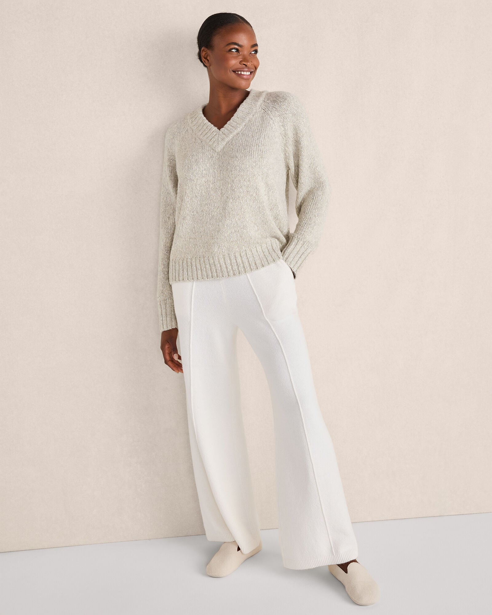 IVORY ORGANIC COTTON PINTUCK WIDE LEG PANTS | Talbots for sale