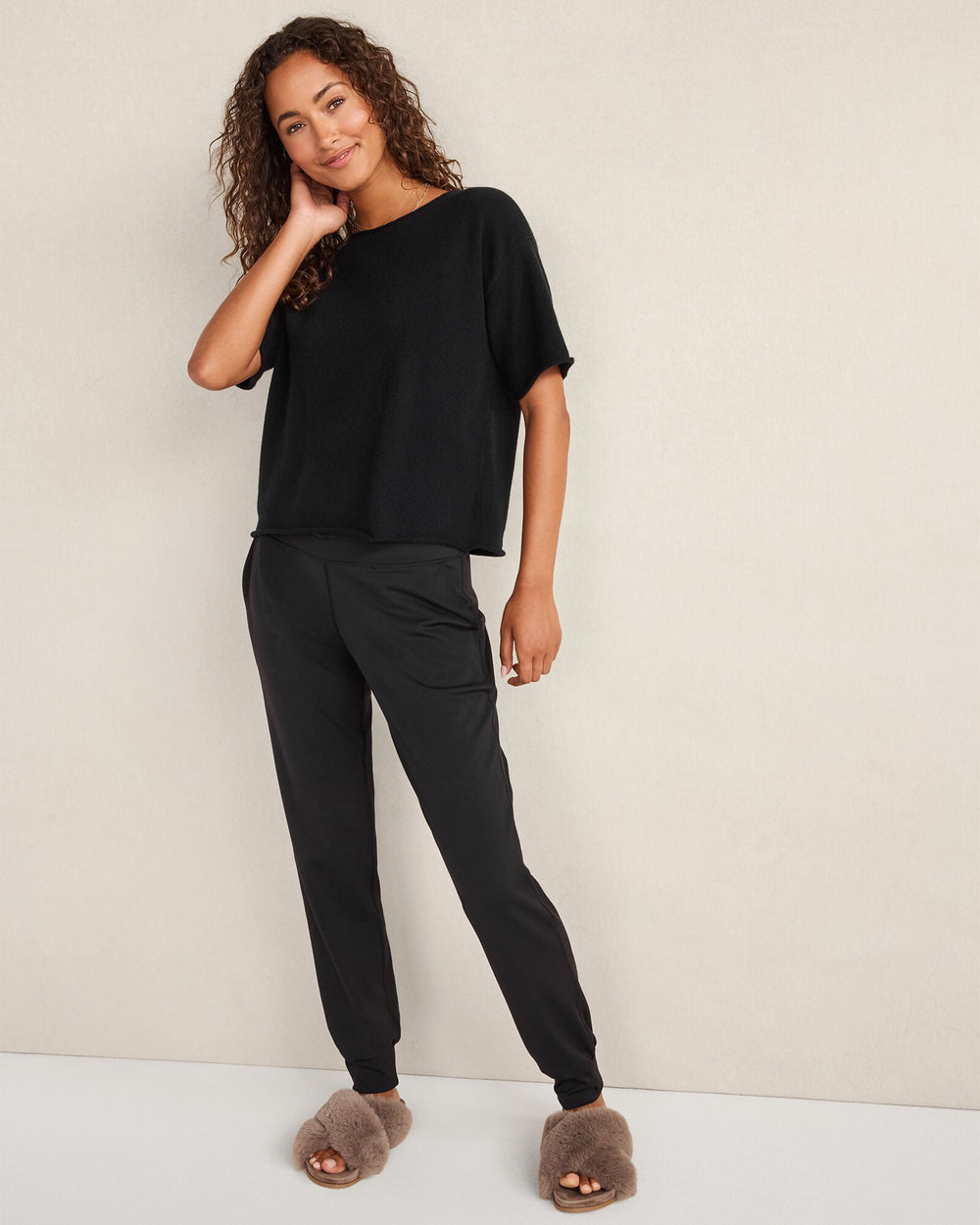 BLACK|DRIFTWOOD HTHR|LIGHT SLATE HTHR CASHMERE CREWNECK TEE | Talbots near me