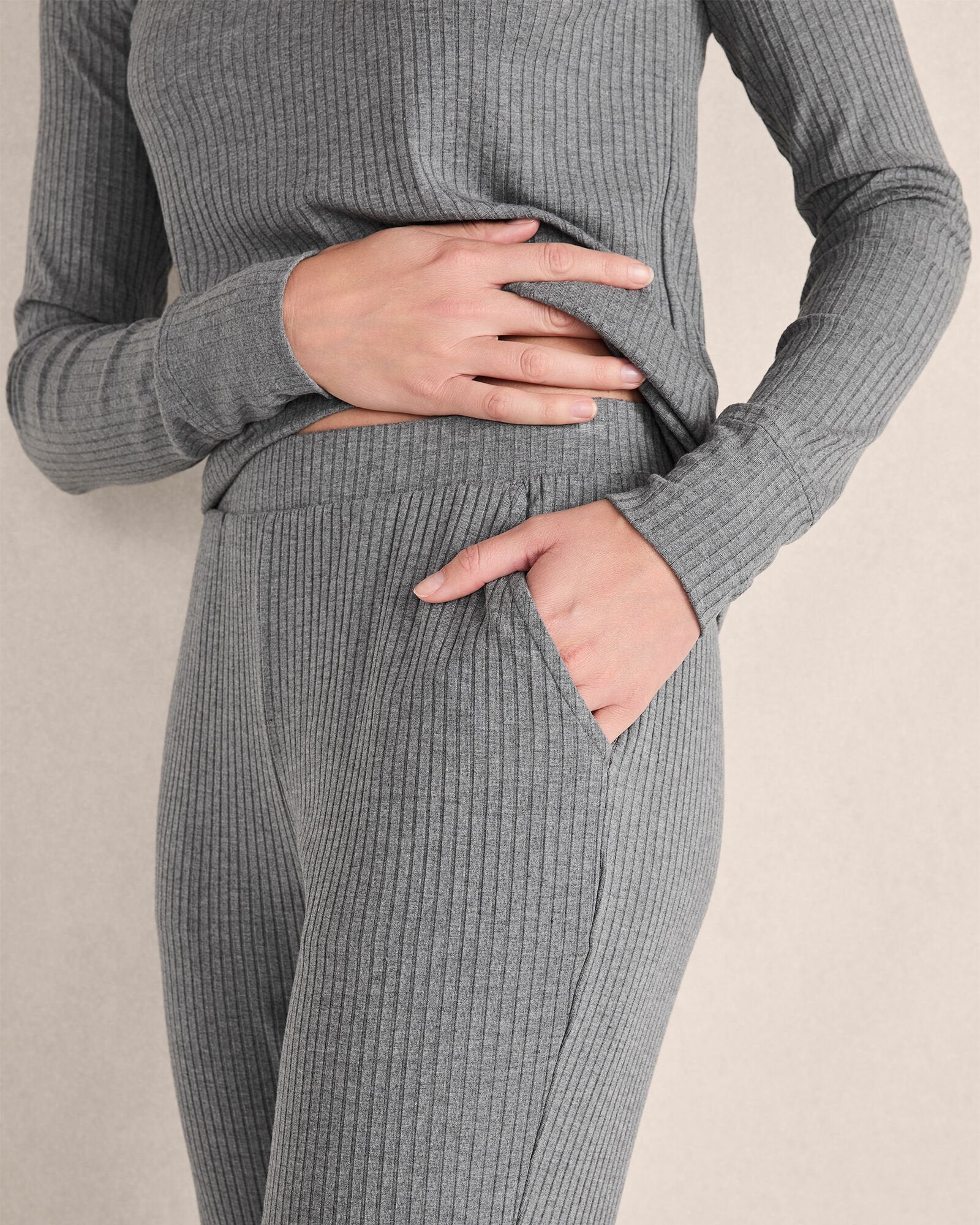 FAWN HEATHER|GRAPHITE HEATHER DRAPEY RIB KNIT PANTS | Talbots outlet