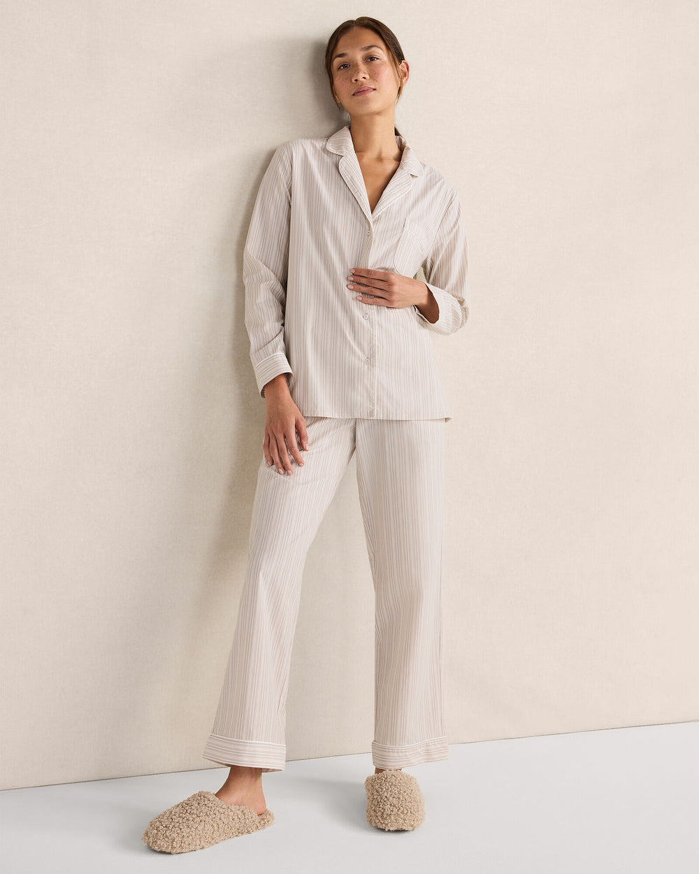IVORY MULTI STRIPE ORGANIC COTTON POPLIN MULTI STRIPE PAJAMA SHIRT | Talbots outlet