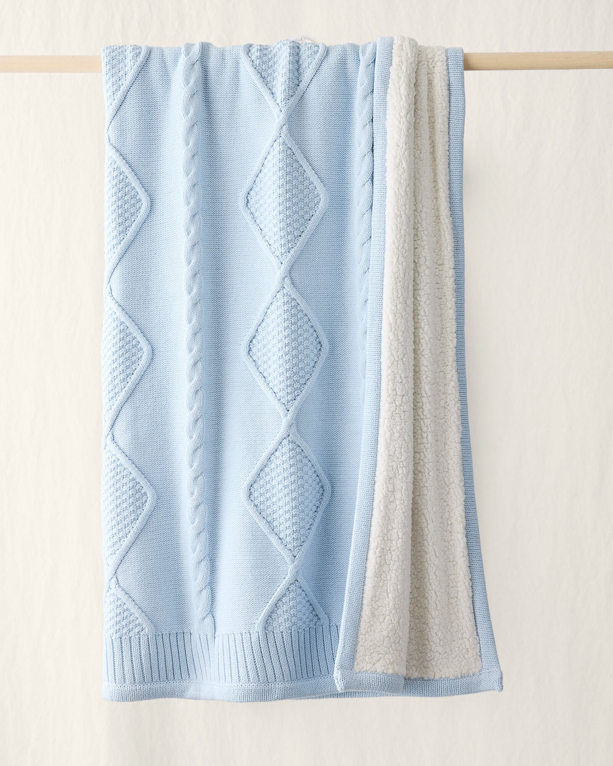HERON|IVORY COTTON CABLE/FAUX FUR THROW | Talbots sale