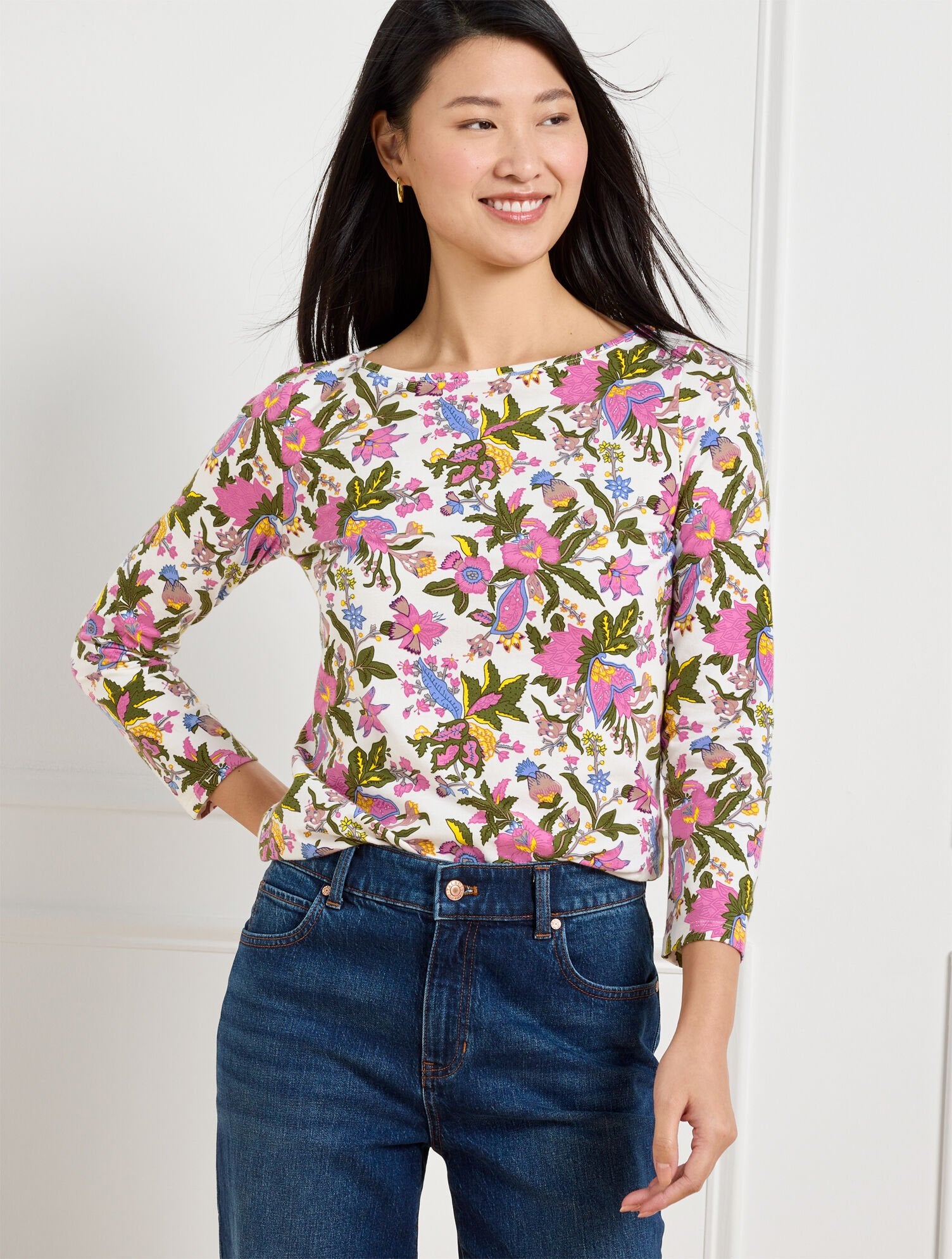 IVORY MULTI BATEAU NECK TEE - FLOURISHING VINES | Talbots for sale