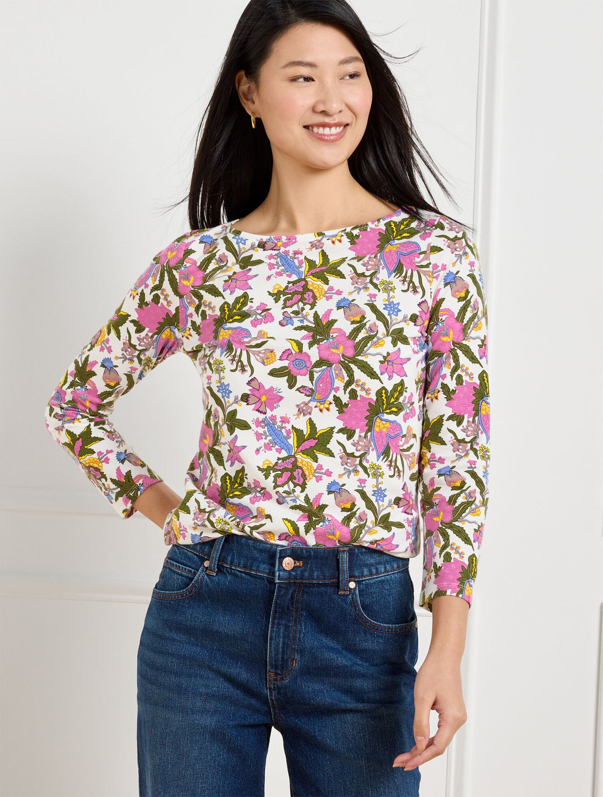 IVORY MULTI BATEAU NECK TEE - FLOURISHING VINES | Talbots for sale