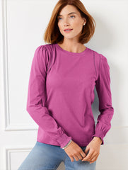 WILD ASTER LATTICE TRIM CREWNECK TEE | Talbots sale
