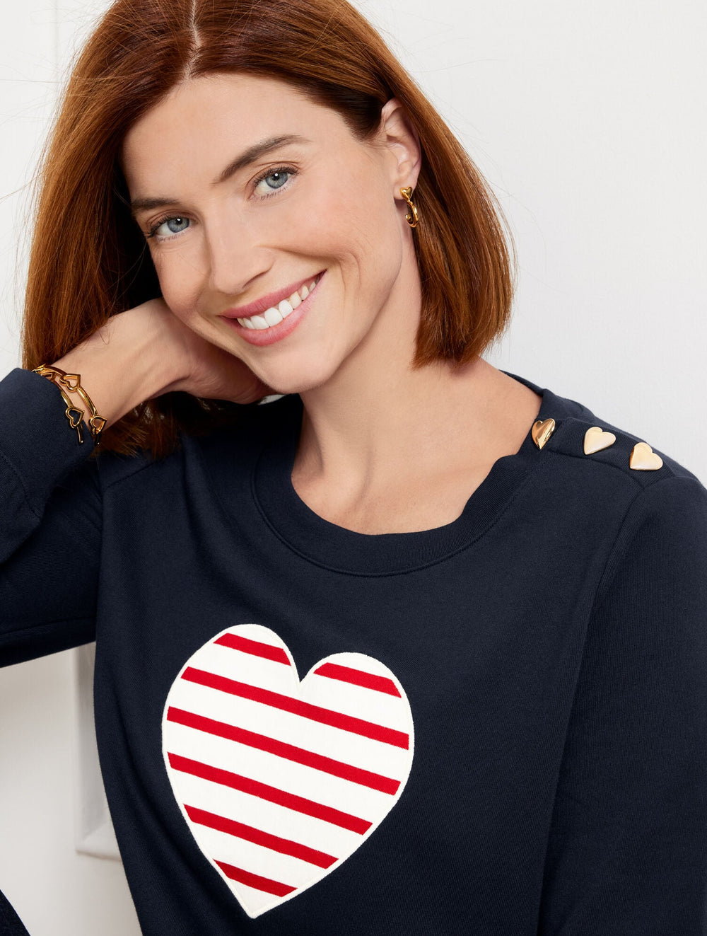 INDIGO BLUE CREWNECK SWEATSHIRT - HEART | Talbots on sale