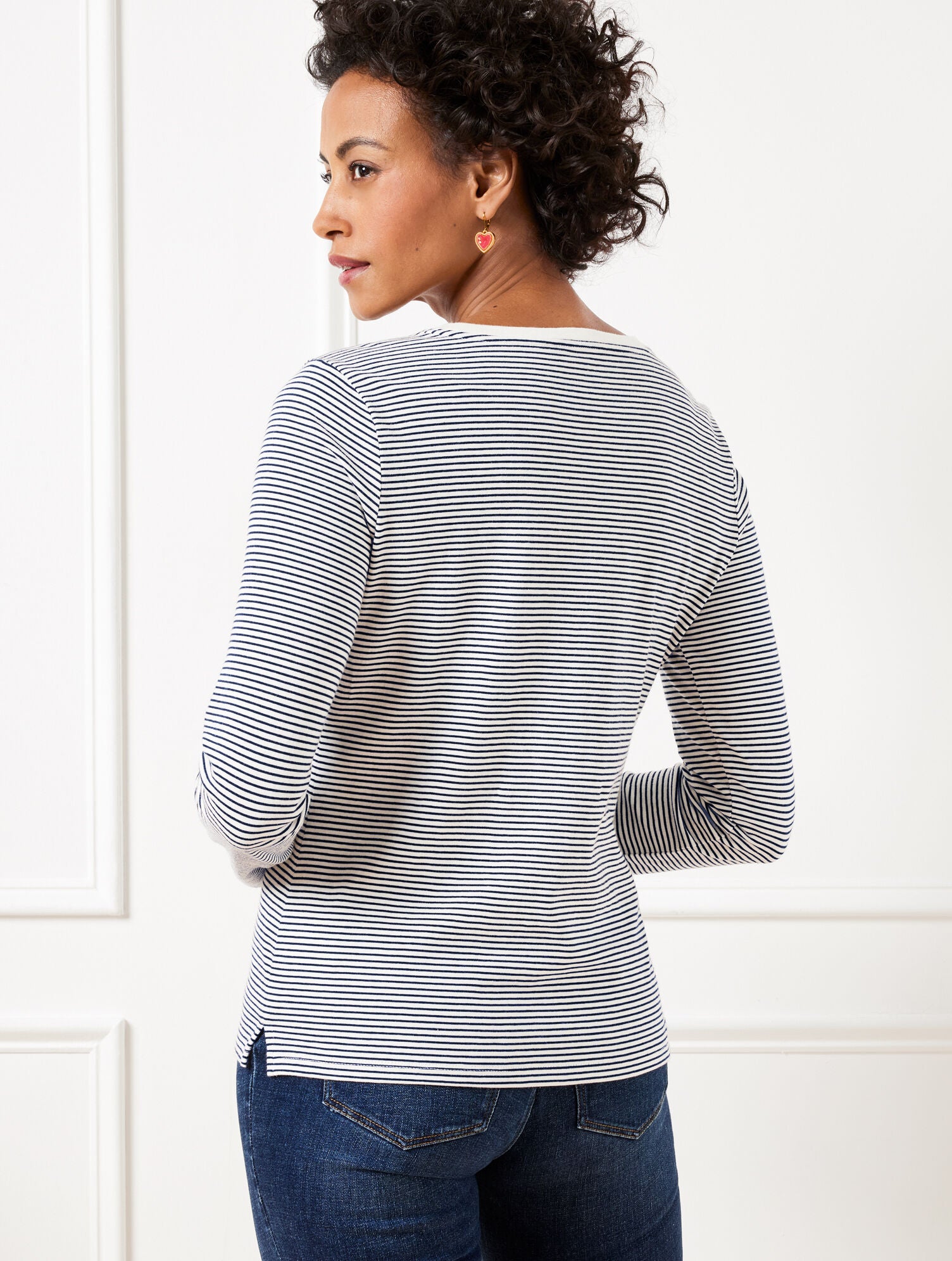 IVORY/INDIGO CREWNECK TEE - EMBELLISHED HEARTS | Talbots discount