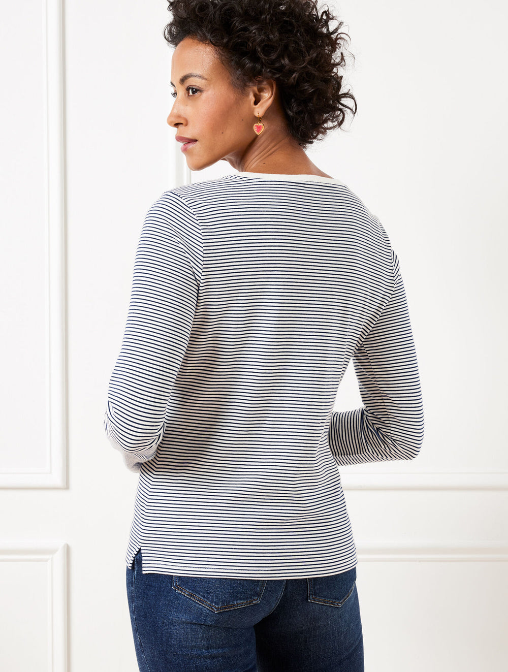 IVORY/INDIGO CREWNECK TEE - EMBELLISHED HEARTS | Talbots discount