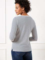 IVORY/INDIGO CREWNECK TEE - EMBELLISHED HEARTS | Talbots discount