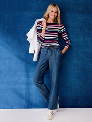 INDIGO MULTI BATEAU NECK TEE - GRAHAM STRIPE | Talbots discount