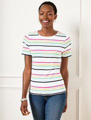 WHITE/PINK MULTI CREWNECK TEE - MAGNOLIA STRIPE | Talbots US