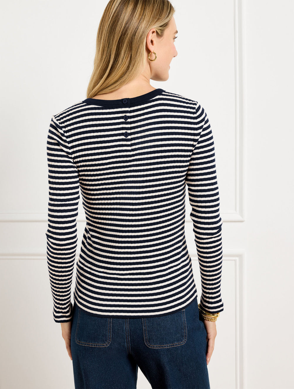 INDIGO/IVORY RIBBED CREWNECK TEE - JASMINE STRIPE | Talbots near me