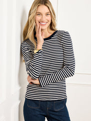 INDIGO/IVORY RIBBED CREWNECK TEE - JASMINE STRIPE | Talbots near me
