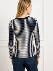 INDIGO/IVORY RIBBED CREWNECK TEE - JASMINE STRIPE | Talbots near me