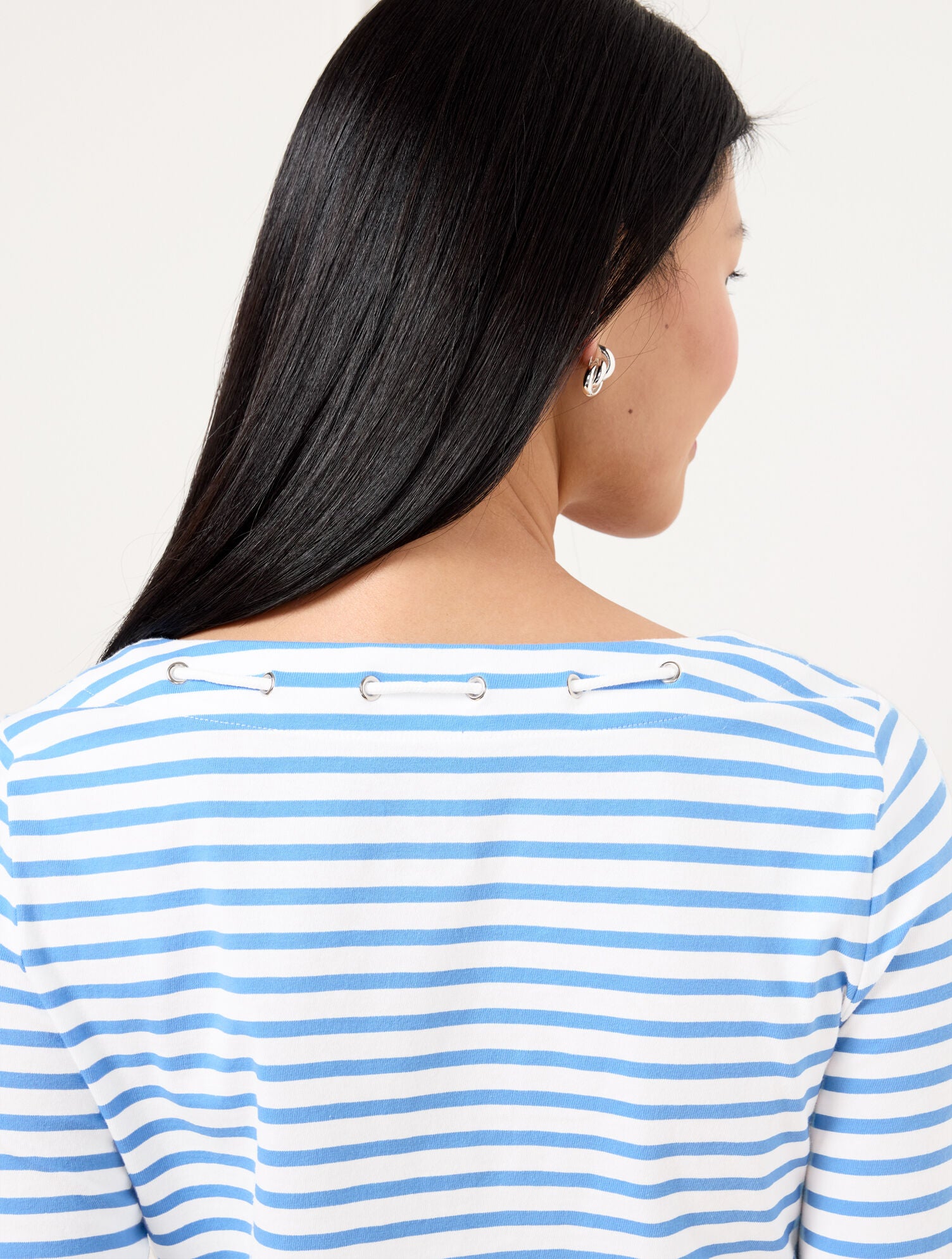 WHITE/LAKESIDE BLUE LACE UP SCOOP NECK TEE | Talbots US