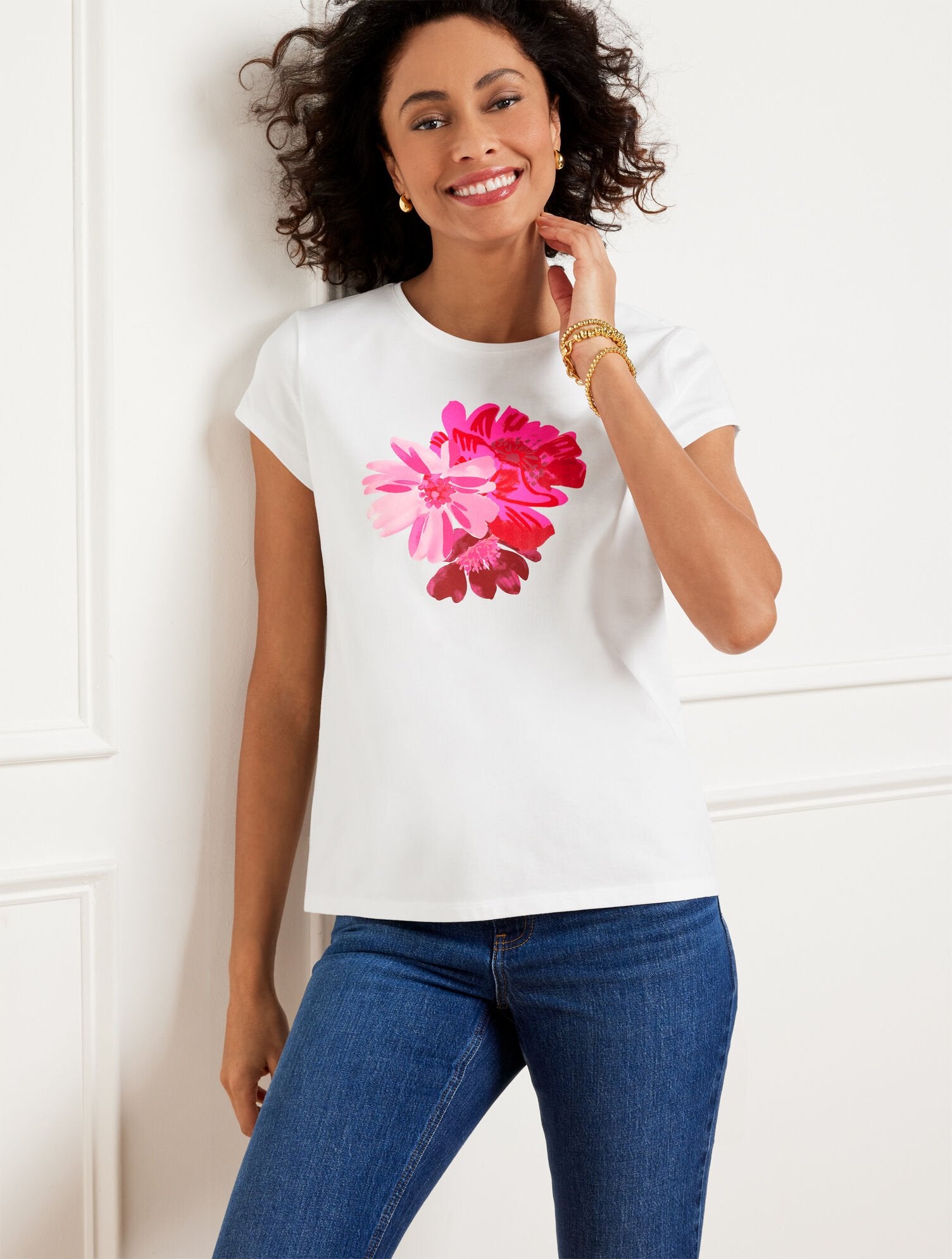 CREWNECK TEE - PLACED POPPY | Talbots outlet