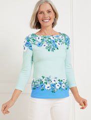 BLUE ICE MULTI BATEAU NECK TEE - FLORAL BORDER | Talbots outlet