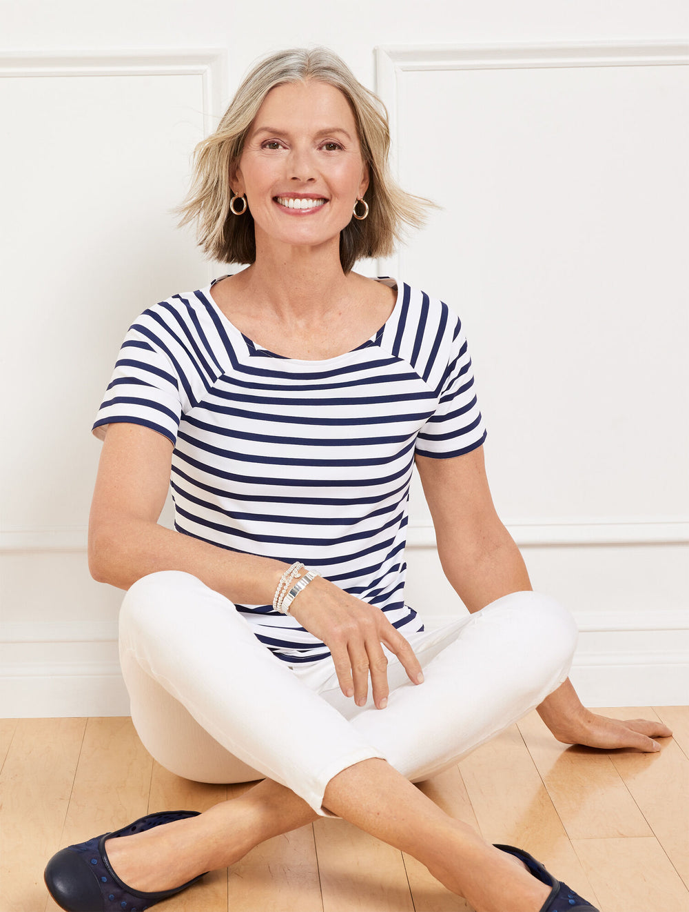 BLACK/WHITE|BLUE ICE/WHITE|INDIA INK/WHITE EFFORTLESS JERSEY STRIPE BATEAU NECK TEE | Talbots near me
