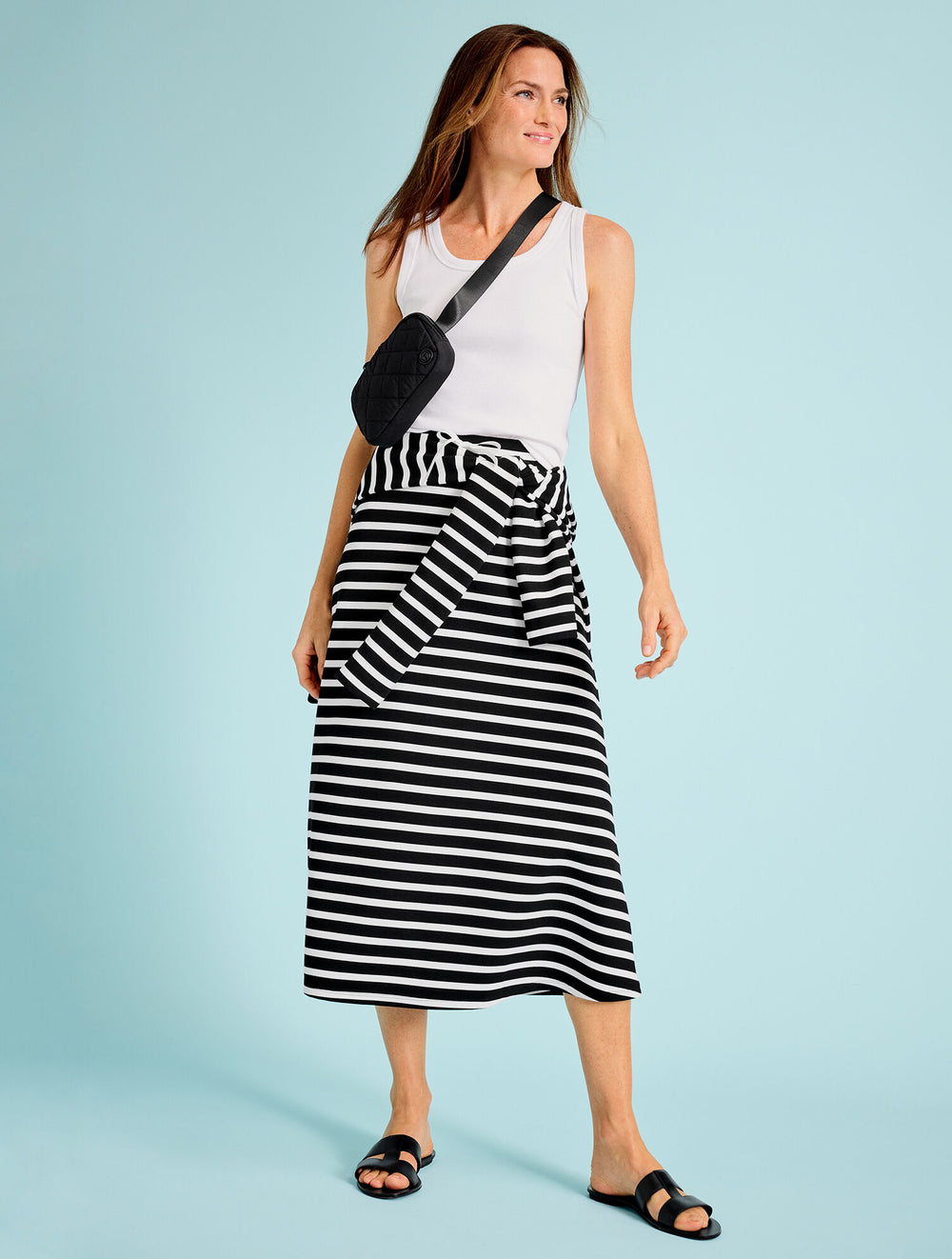 BLACK/WHITE EFFORTLESS ULTRAKNIT A-LINE MIDI SKIRT - CROCUS STRIPE | Talbots online