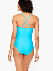 INDIA INK|LIME CITRON|POOL BLUE|RED PEPPER|RICH BURGUNDY AQUA CLUB BANDEAU ONE-PIECE SWIMSUIT | Talbots for sale