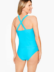 INDIA INK|POOL BLUE AQUA CLUB SCOOP NECK TANKINI | Talbots discount