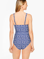 VISTA BLUE MULTI AQUA CLUB V-NECK TANKINI - IBIZA TILE | Talbots outlet
