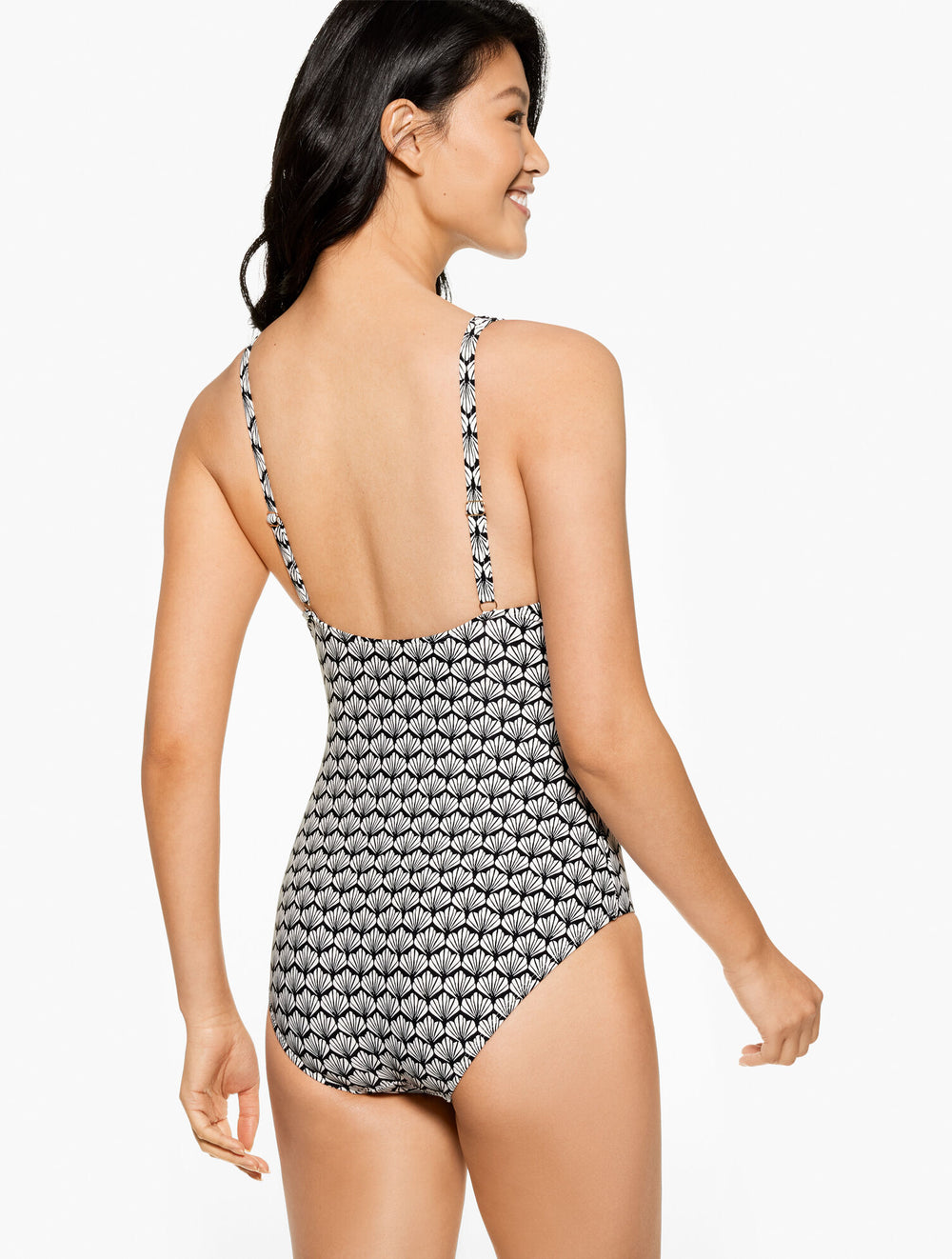 BLACK MULTI AQUA CLUB V-NECK ONE-PIECE SWIMSUIT - FIJI SHELL | Talbots discount