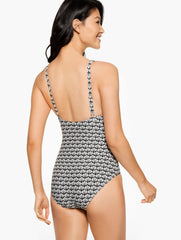 BLACK MULTI AQUA CLUB V-NECK ONE-PIECE SWIMSUIT - FIJI SHELL | Talbots discount