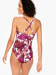 WILD ASTER MULTI AQUA CLUB SCOOP NECK ONE-PIECE SWIMSUIT - BALI BLOOMS | Talbots discount