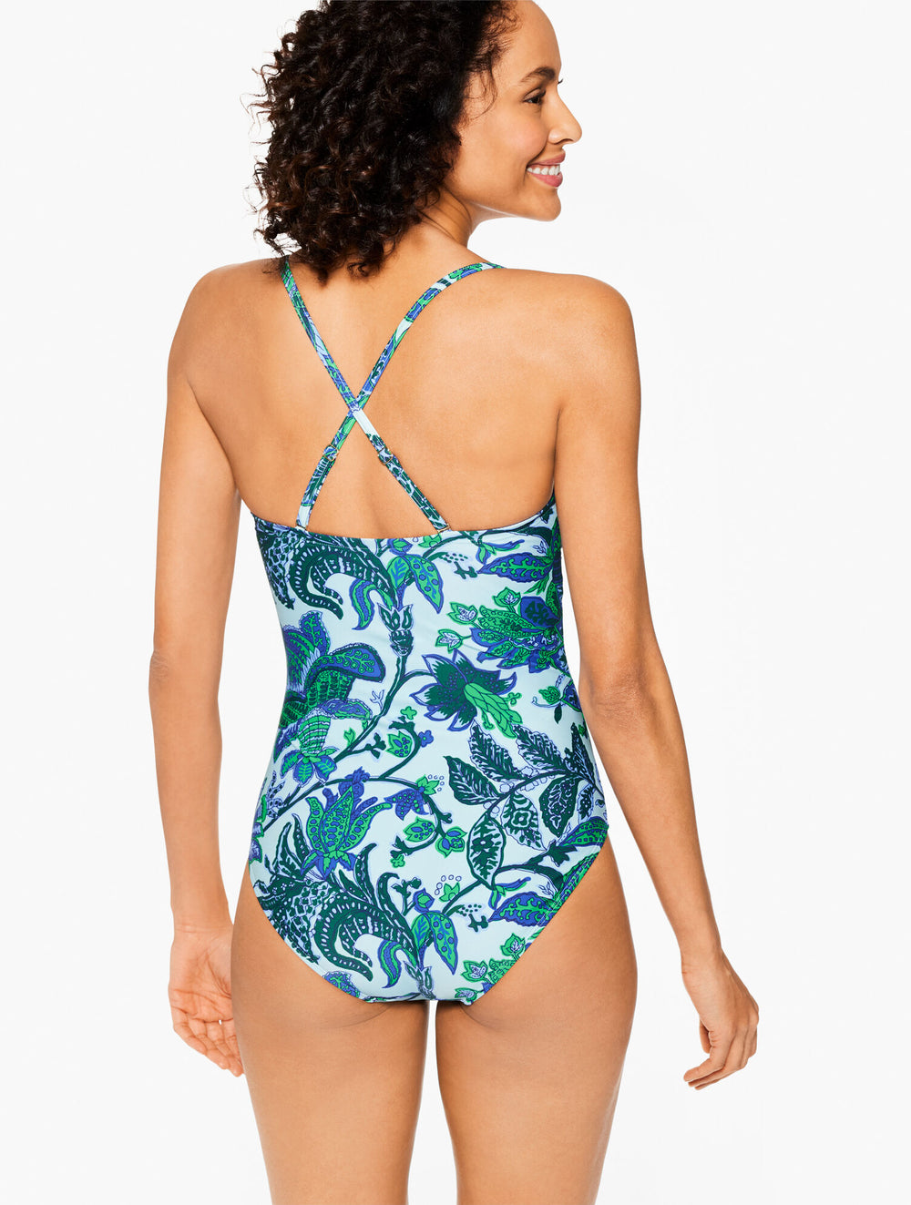 VISTA BLUE MULTI AQUA CLUB BANDEAU ONE-PIECE SWIMSUIT - BALI BLOOMS | Talbots outlet