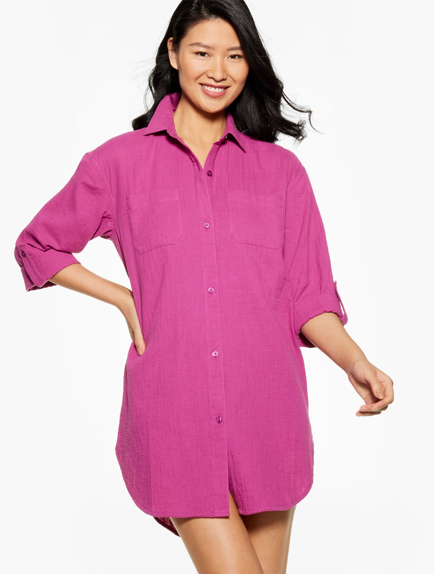 BLACK|ROYAL BLUE|WHITE|WILD ASTER AQUA CLUB GAUZE SHIRT COVER-UP | Talbots discount