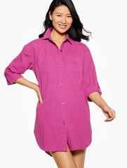 BLACK|ROYAL BLUE|WHITE|WILD ASTER AQUA CLUB GAUZE SHIRT COVER-UP | Talbots discount