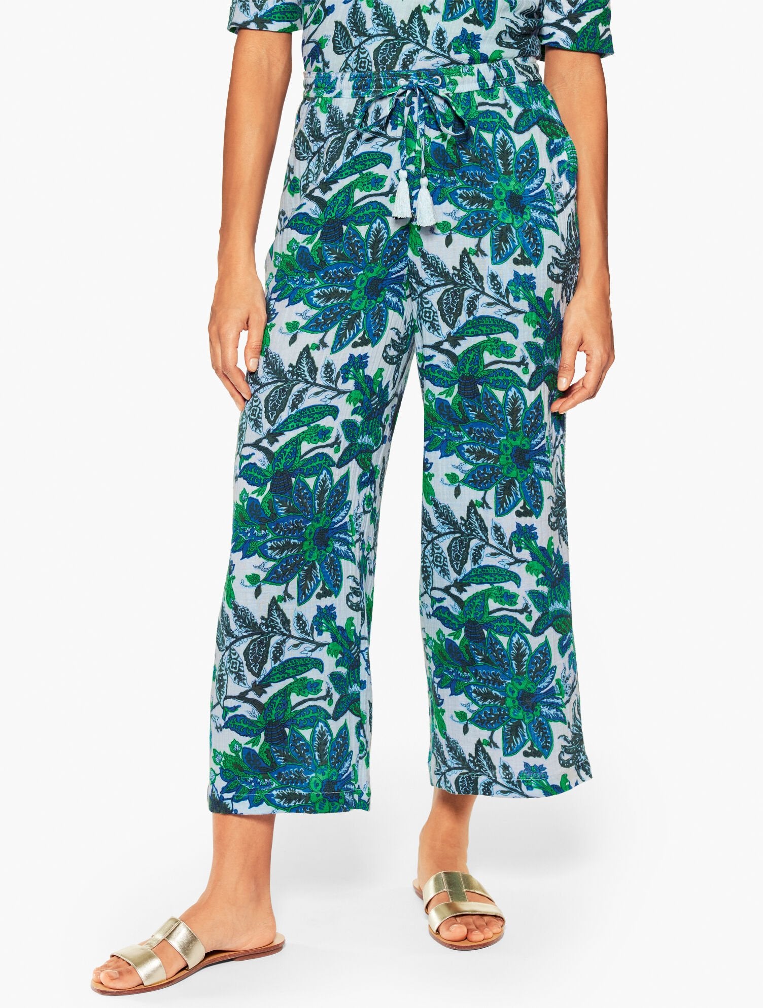 VISTA BLUE MULTI AQUA CLUB GAUZE PANT COVER-UP - BALI BLOOMS | Talbots US
