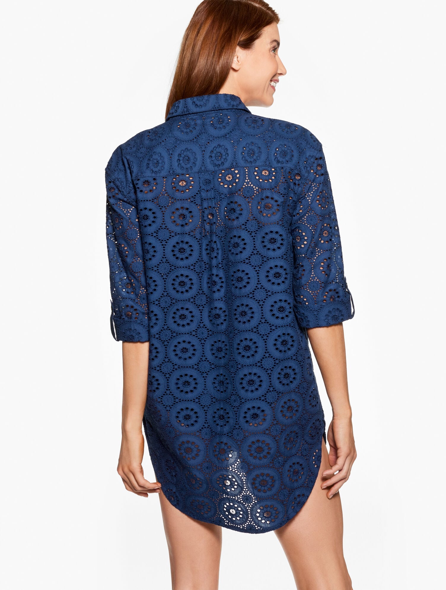 INDIA INK|WHITE AQUA CLUB EYELET SHIRT COVER-UP | Talbots for sale
