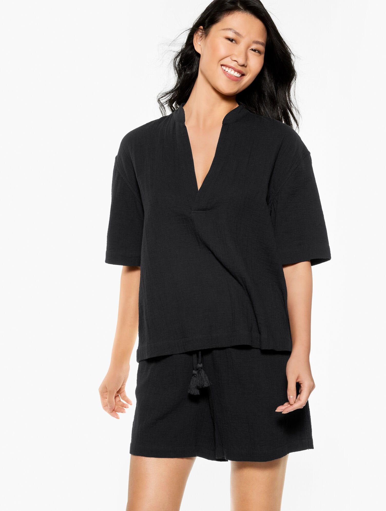 BLACK|WHITE AQUA CLUB GAUZE POPOVER SHIRT COVER-UP | Talbots near me