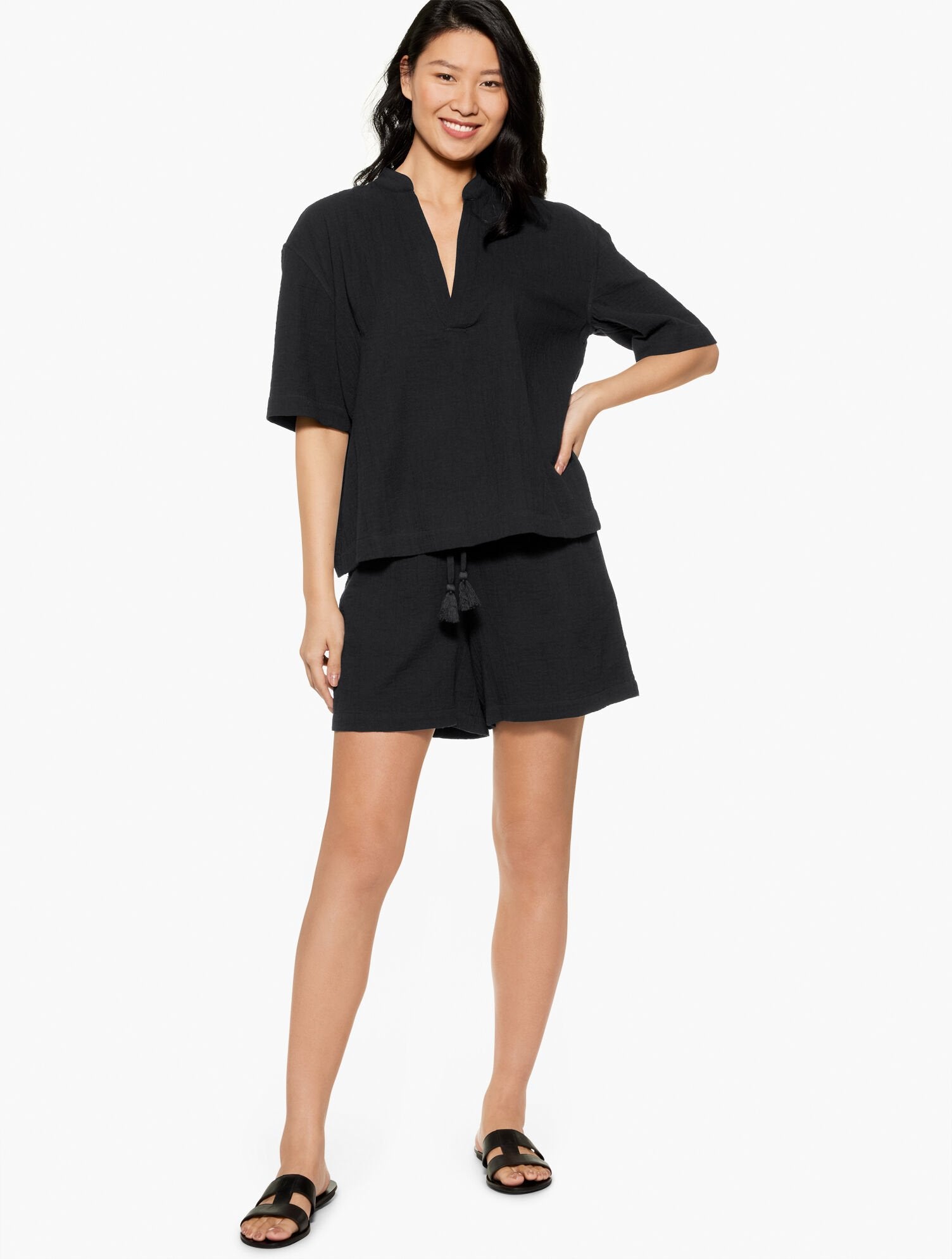 BLACK|WHITE AQUA CLUB GAUZE POPOVER SHIRT COVER-UP | Talbots near me