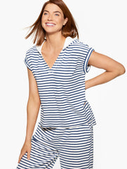 WHITE/INDIA INK AQUA CLUB STRIPE TERRY HOODED COVER-UP | Talbots for sale