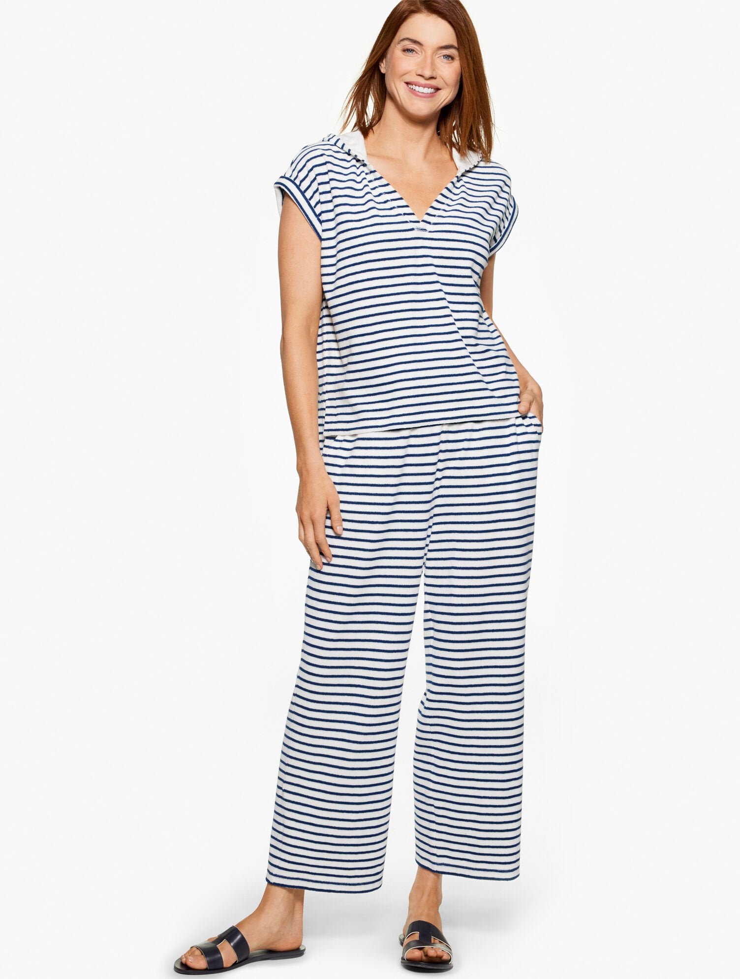 WHITE/INDIA INK AQUA CLUB TERRY PANT COVER-UP - STRIPE | Talbots sale