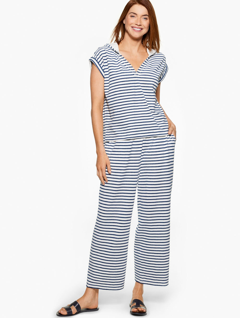 WHITE/INDIA INK AQUA CLUB TERRY PANT COVER-UP - STRIPE | Talbots sale