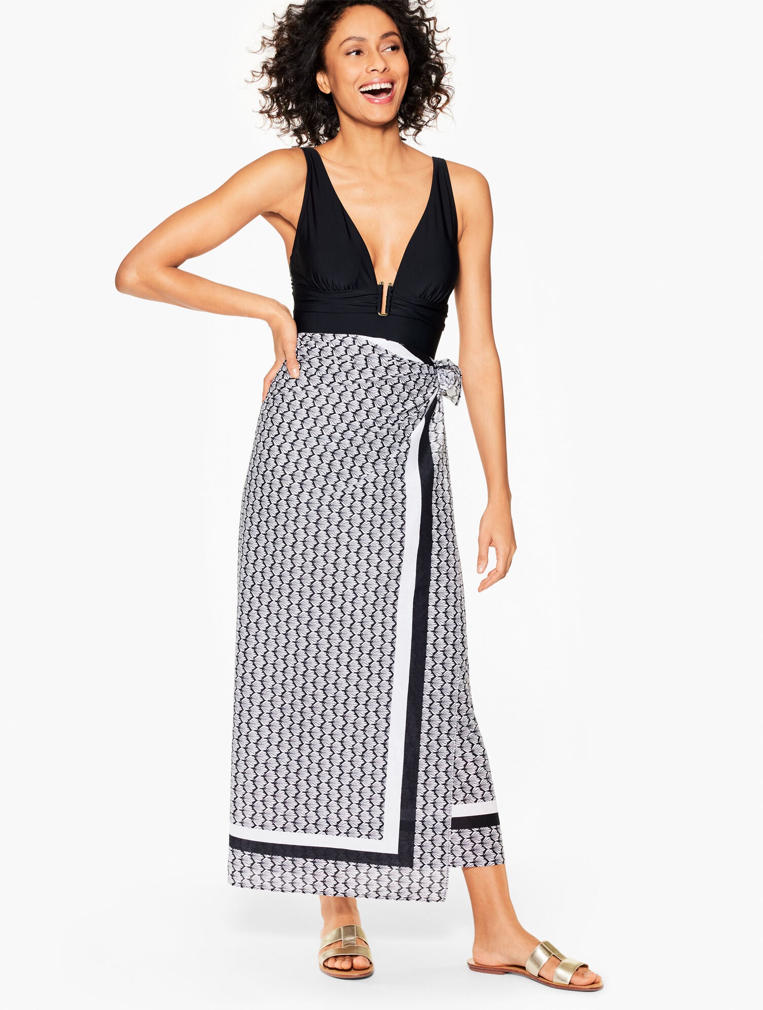 BLACK MULTI AQUA CLUB PAREO COVER-UP - FIJI SHELL | Talbots US