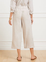BEIGE/WHITE|BLUE/WHITE WIDE CROP PULL-ON WASHED LINEN PANTS - CROSS DYED | Talbots outlet