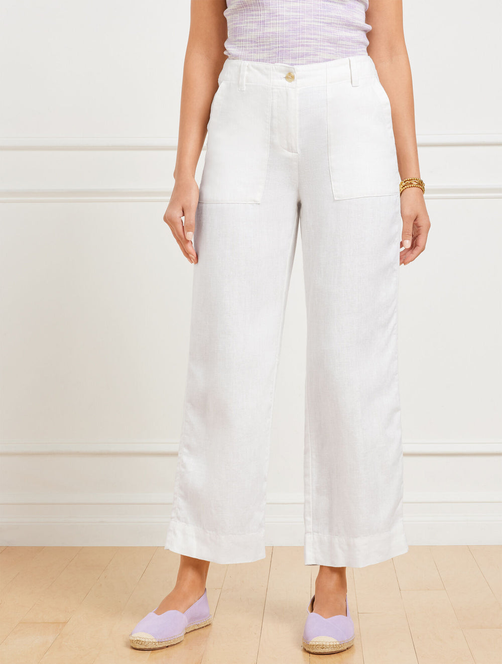 BLACK|WHITE STRAIGHT ANKLE WASHED LINEN PANTS | Talbots US