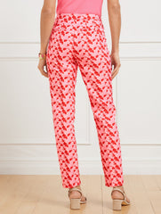 IVORY/RED PEPPER TALBOTS CHATHAM SLIM ANKLE PANTS - FLORAL JACQUARD | Talbots online