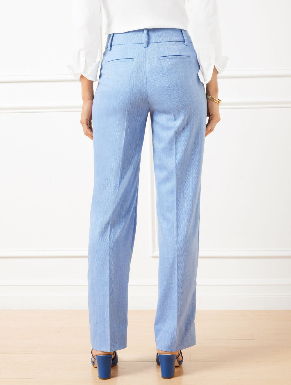 BLUE/IVORY TALBOTS SOUTHAMPTON STRAIGHT LEG PANTS - SPRING HERRINGBONE | Talbots on sale