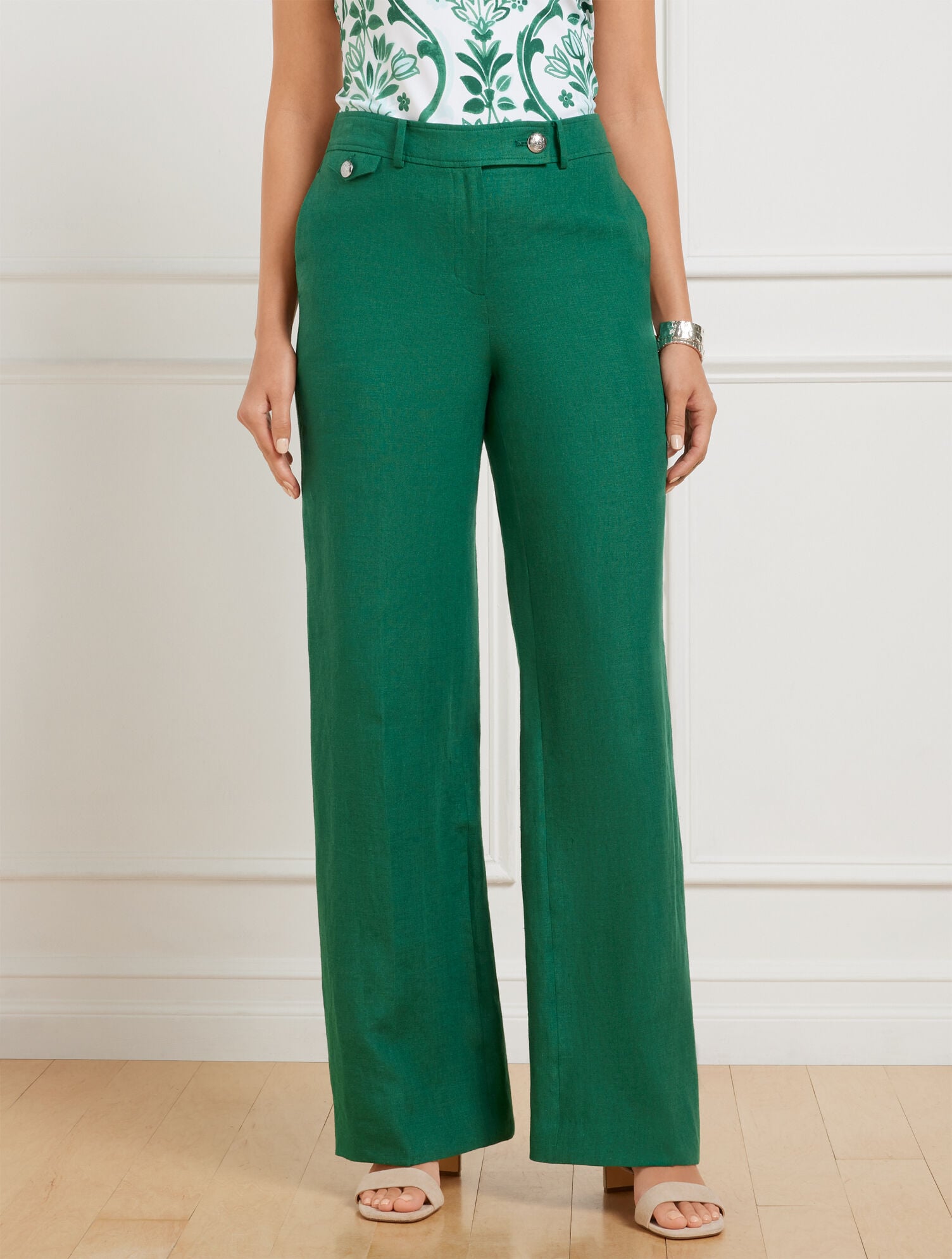 HERITAGE GREEN|SANGRIA TALBOTS GREENWICH WIDE LEG LINEN PANTS | Talbots online