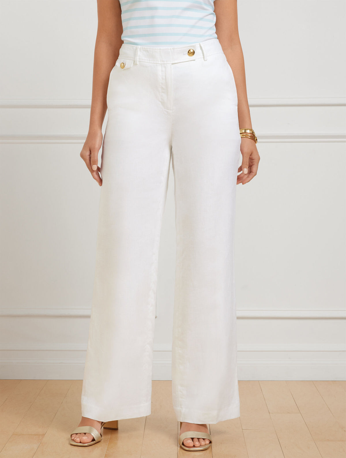 WHITE TALBOTS GREENWICH WIDE LEG LINEN PANTS - WHITE | Talbots US